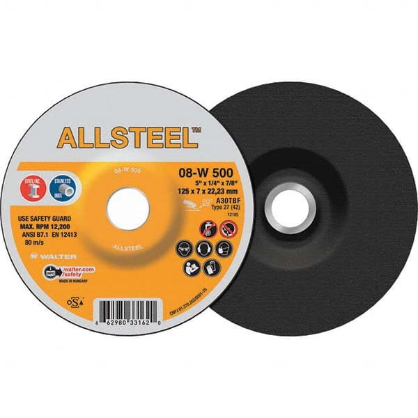 WALTER Surface Technologies - Depressed-Center Wheels Wheel Diameter (Inch): 5 Wheel Thickness (Inch): 1/4 - USA Tool & Supply