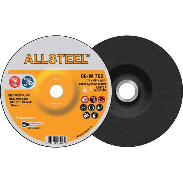 WALTER Surface Technologies - Depressed-Center Wheels Wheel Diameter (Inch): 7 Wheel Thickness (Inch): 1/8 - USA Tool & Supply