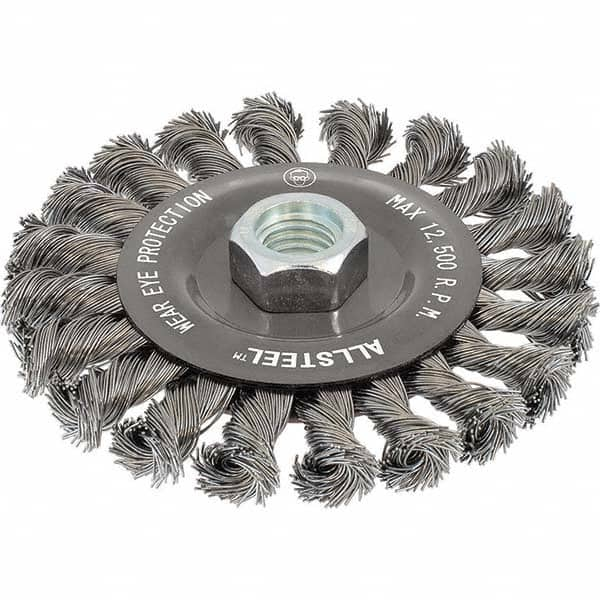 WALTER Surface Technologies - 4-1/2" OD, 5/8-11 Arbor Hole, Knotted Steel Wheel Brush - USA Tool & Supply