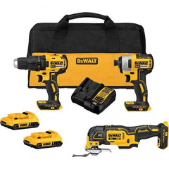 DeWALT - Cordless Tool Combination Kits Voltage: 20 Tools: Brushless 1/2" Cordless Drill/Driver; Brushless 1/4" Cordless Impact Driver; Brushless 3-Speed Cordless Oscillating Multi-Tool - USA Tool & Supply