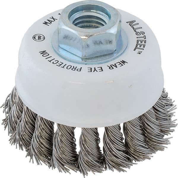 WALTER Surface Technologies - 3" Diam 5/8-11 Threaded Arbor Stainless Steel Fill Cup Brush - USA Tool & Supply