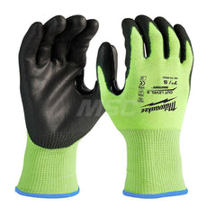 Cut, Puncture & Abrasive-Resistant Gloves: Size S, ANSI Cut A2, ANSI Puncture 0, Nitrile, Polyurethane High-Visibility Yellow, Palm & Fingers Coated, Polyester Lined, Polyurethane Back, Smooth Grip, ANSI Abrasion 0