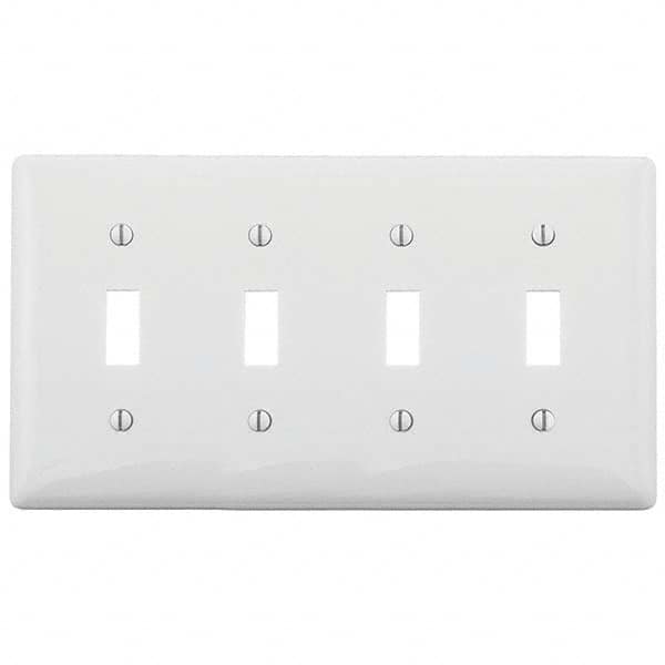 Wall Plates; Wall Plate Type: Switch Plates; Color: White; Wall Plate Configuration: Toggle Switch; Material: Thermoplastic; Shape: Rectangle; Wall Plate Size: Standard; Number of Gangs: 4; Overall Length (Inch): 4.6300; Overall Width (Decimal Inch): 8.31