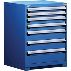 Rousseau Metal - 7 Drawer Avalanche Blue Steel Modular Storage Cabinet - USA Tool & Supply
