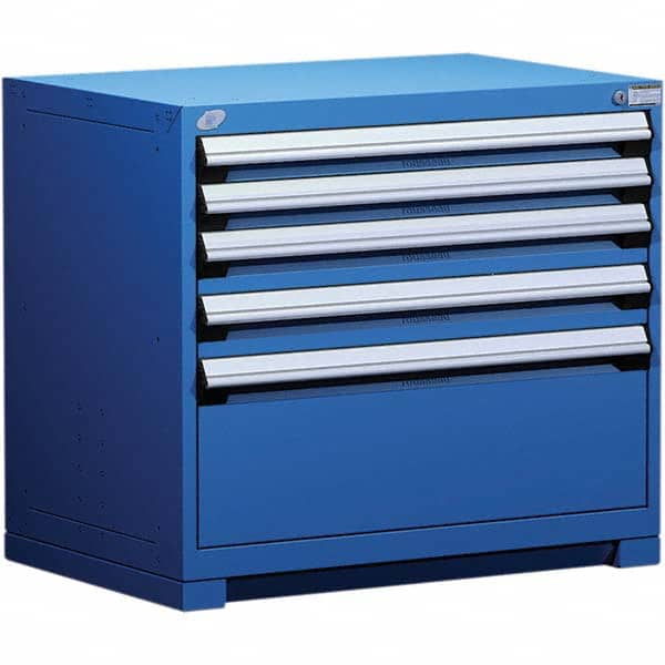 Rousseau Metal - 5 Drawer Avalanche Blue Steel Modular Storage Cabinet - USA Tool & Supply