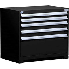 Rousseau Metal - 5 Drawer Black Steel Modular Storage Cabinet - USA Tool & Supply