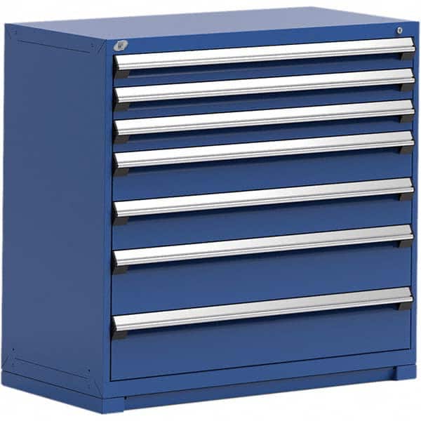 Rousseau Metal - 7 Drawer Avalanche Blue Steel Modular Storage Cabinet - USA Tool & Supply