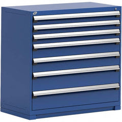 Rousseau Metal - 7 Drawer Avalanche Blue Steel Modular Storage Cabinet - USA Tool & Supply