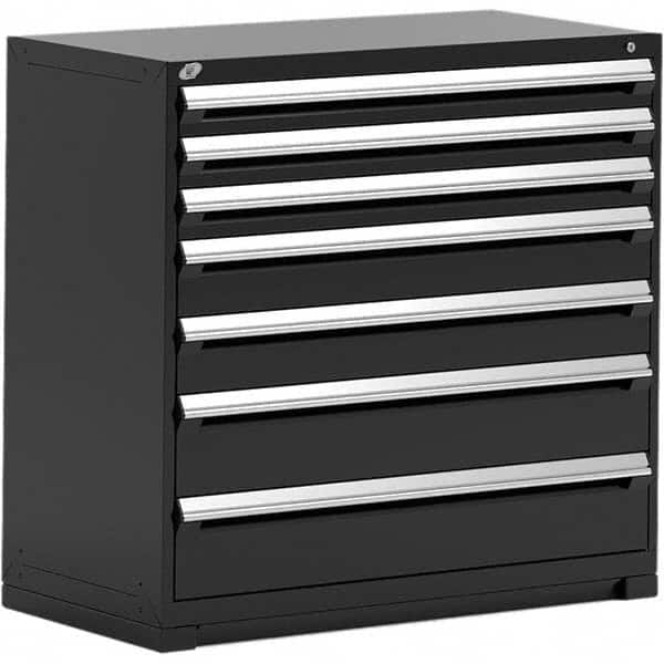 Rousseau Metal - 7 Drawer Black Steel Modular Storage Cabinet - USA Tool & Supply