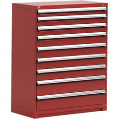 Rousseau Metal - 9 Drawer Flame Red Steel Modular Storage Cabinet - USA Tool & Supply