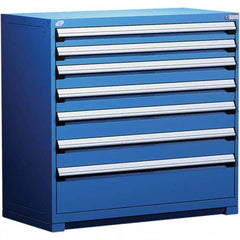 Rousseau Metal - 7 Drawer Avalanche Blue Steel Modular Storage Cabinet - USA Tool & Supply
