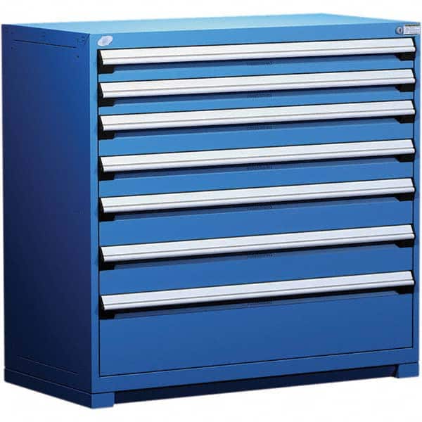 Rousseau Metal - 7 Drawer Avalanche Blue Steel Modular Storage Cabinet - USA Tool & Supply