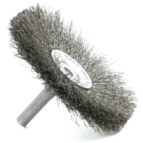 Brush Research Mfg. - 1-1/2" Brush Diam, Crimped, Flared End Brush - 1/4" Diam Steel Shank, 2,500 Max RPM - USA Tool & Supply