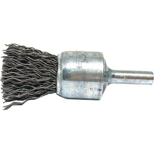 Brush Research Mfg. - 3/4" Brush Diam, Crimped, End Brush - 1/4" Diam Steel Shank, 20,000 Max RPM - USA Tool & Supply