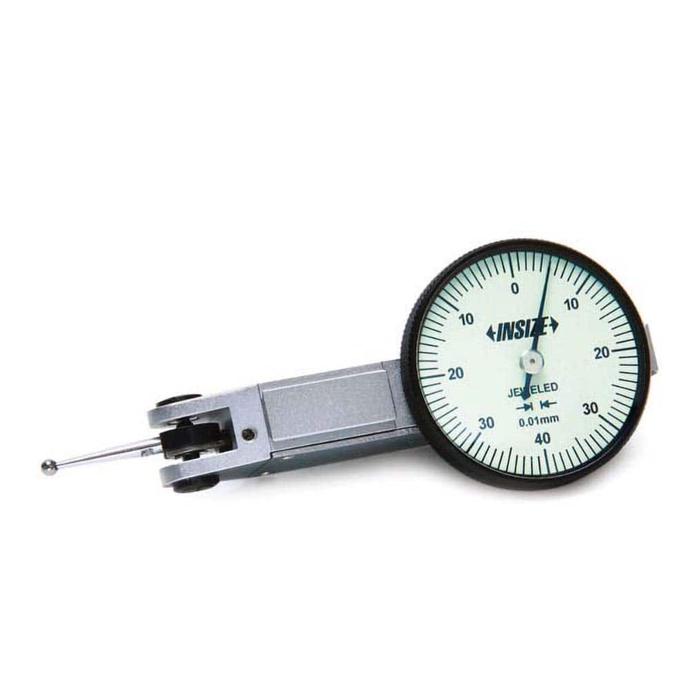 Insize USA LLC - Dial Drop Indicators; Maximum Measurement (mm): 0.80 ; Dial Graduation (mm): 0.0100 ; Dial Reading: 0-40-0 ; Dial Diameter (mm): 37.00 ; Accuracy (mm): 0.0130 ; Dial Color: White - Exact Industrial Supply