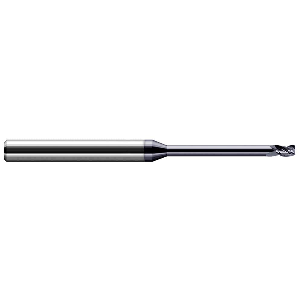 Corner Radius End Mill: 0.025″ Dia, 0.037″ LOC, 0.005″ Radius, 3 Flutes, Solid Carbide 2-1/2″ OAL, 1/8″ Shank Dia, 30 ° Helix, AlTiN Coated, Corner Radius End