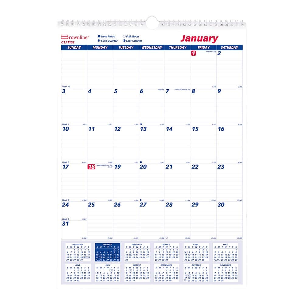 Brownline - Note Pads, Writing Pads & Notebooks Writing Pads & Notebook Type: Wall Calendar Size: 12 x 17 - USA Tool & Supply