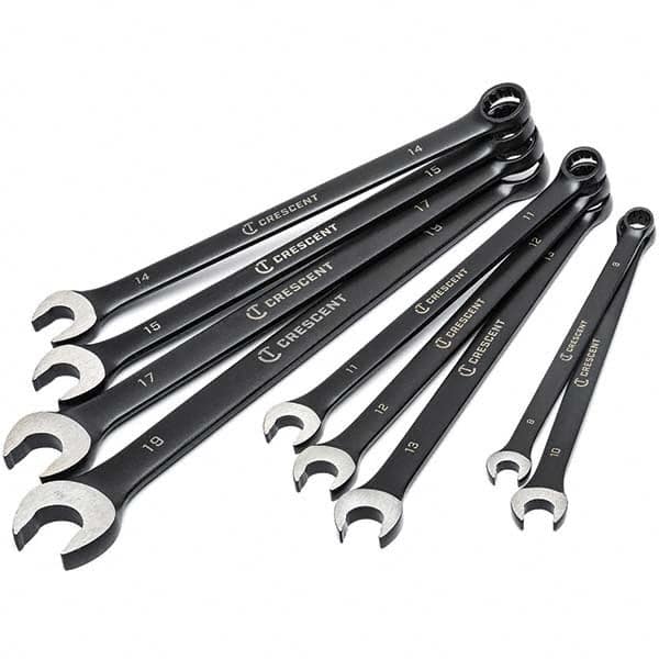 Combination Wrench Set: 9 Pc, 10 mm 11 mm 12 mm 13 mm 14 mm 15 mm 17 mm 19 mm & 8 mm Wrench, Metric Manganese Phosphate Finish