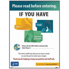 NMC - "Please Read Before Entering - If You Have Fever Cough Shortness of Breath Please Call Our Office Before Coming Inside", 18" Wide x 24" High, Paper Safety Sign - USA Tool & Supply