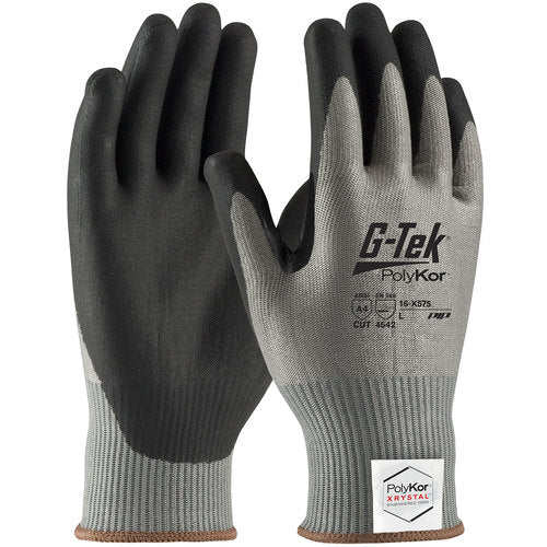 16-X575/XL Coated Gloves w/Polykor - G-Tek PolyKor Xrystal - S&P Blended 13G - Blk NeoFoam - Thumb Crotch - A4