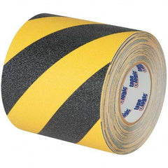 Floor & Aisle Marking Tape: 6″ Wide, 60' Long, 33 mil Thick, Vinyl Black & Yellow, Anti-Slip Surface, Heavy-Duty