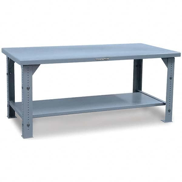 Strong Hold - Stationary Work Benches, Tables Type: Adjustable Leg Top Material: 7 Gauge Steel - USA Tool & Supply