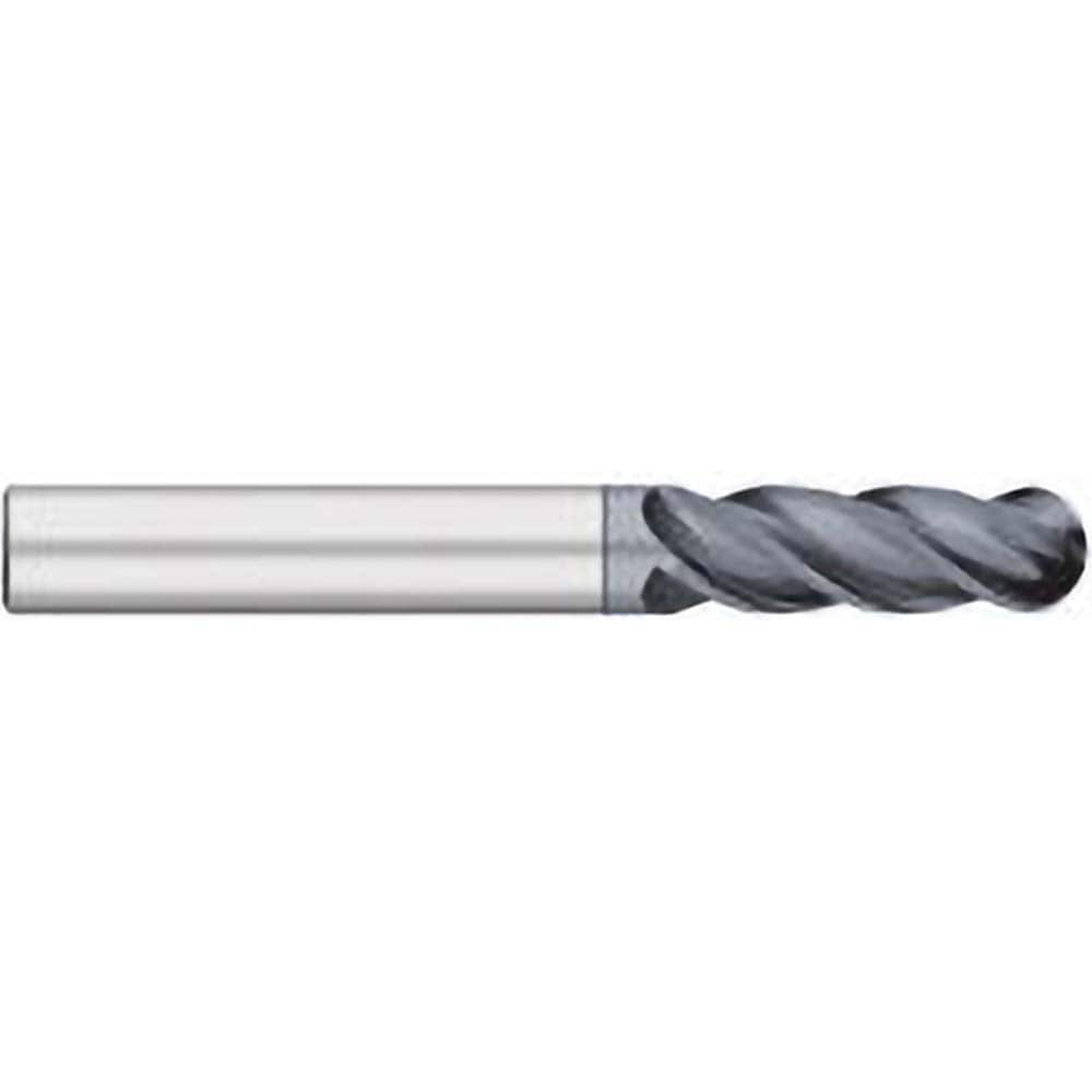 Ball End Mill: 0.375″ Dia, 1.25″ LOC, 4 Flute, Solid Carbide 3″ OAL, 3/8″ Shank Dia, 38 ° Helix, AlCrO-MAX Coated, Single End