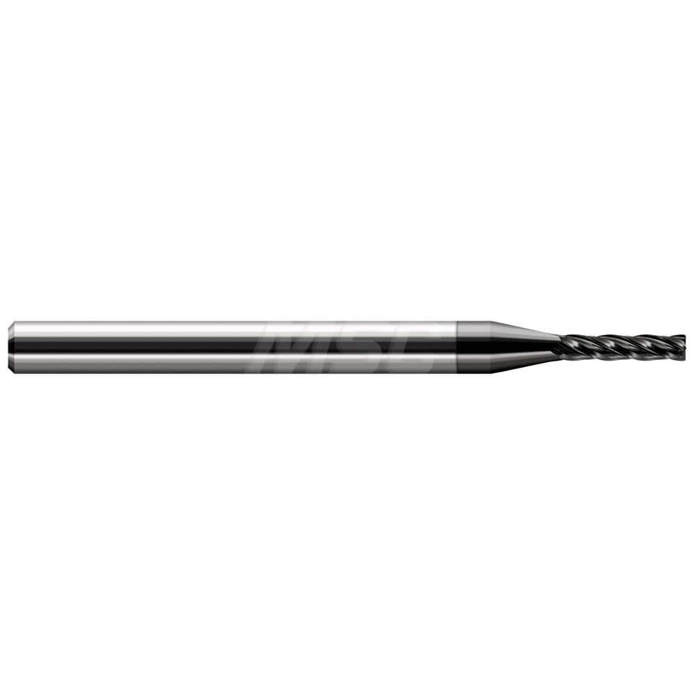Corner Radius End Mill: 1/4″ Dia, 1-1/4″ LOC, 0.03″ Radius, 4 Flutes, Solid Carbide 4″ OAL, 1″ Shank Dia, Helix, Amorphous Diamond Coated, Corner Radius End, Centercutting