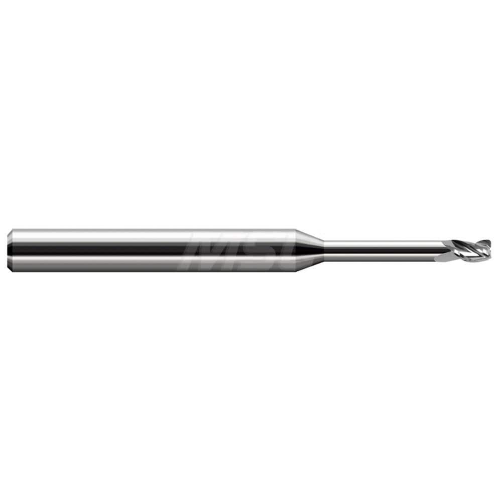 Corner Radius End Mill: 0.093″ Dia, 0.139″ LOC, 0.01″ Radius, 3 Flutes, Solid Carbide 2-1/2″ OAL, 1″ Shank Dia, Helix, Bright/Uncoated, Corner Radius End, Centercutting