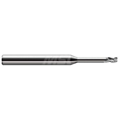 Corner Radius End Mill: 0.078″ Dia, 0.117″ LOC, 0.01″ Radius, 3 Flutes, Solid Carbide 2-1/2″ OAL, 1″ Shank Dia, Helix, Bright/Uncoated, Corner Radius End, Centercutting