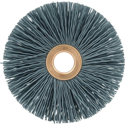 3″ Small Diameter Nylox Wheel Brush, .022/120SC Crimped Fill, 1/2″ Arbor Hole - USA Tool & Supply