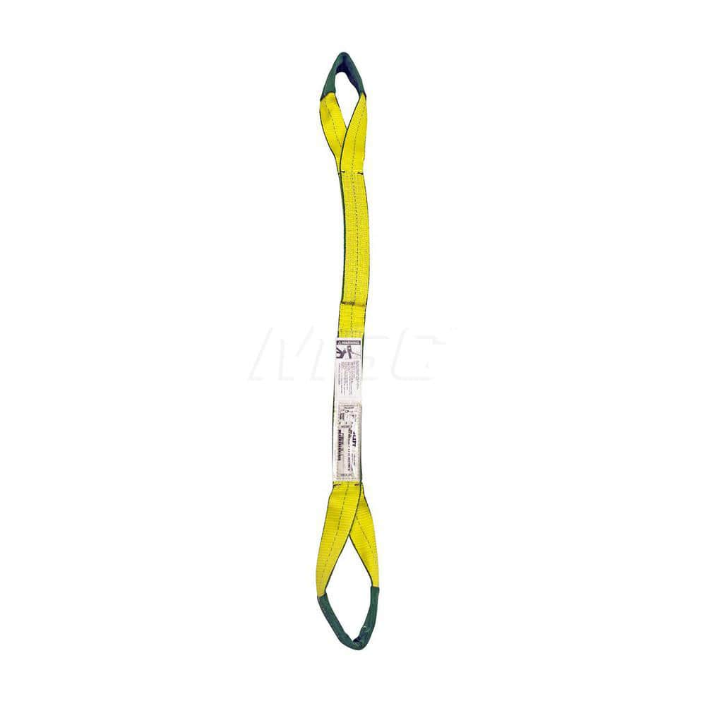 Eye & Eye Sling: 2″ Wide, 20' Long, 3,200 lb Vertical, 2,560 lb Choker, 6,400 lb Basket, Polyester Flat Eye, Yellow