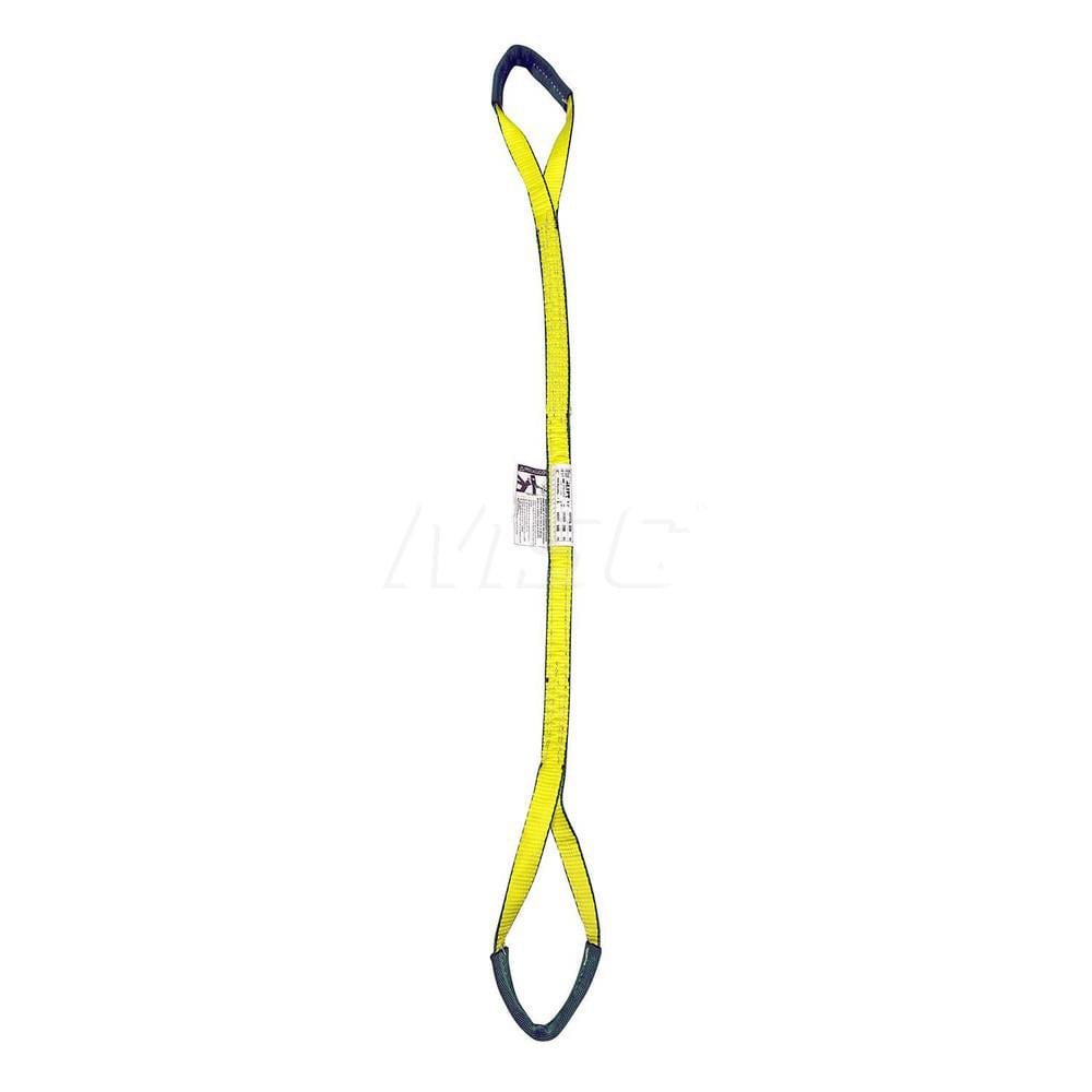 Eye & Eye Sling: 1″ Wide, 2' Long, 3,200 lb Vertical, 2,560 lb Choker, 6,400 lb Basket, Polyester Flat Eye, Yellow