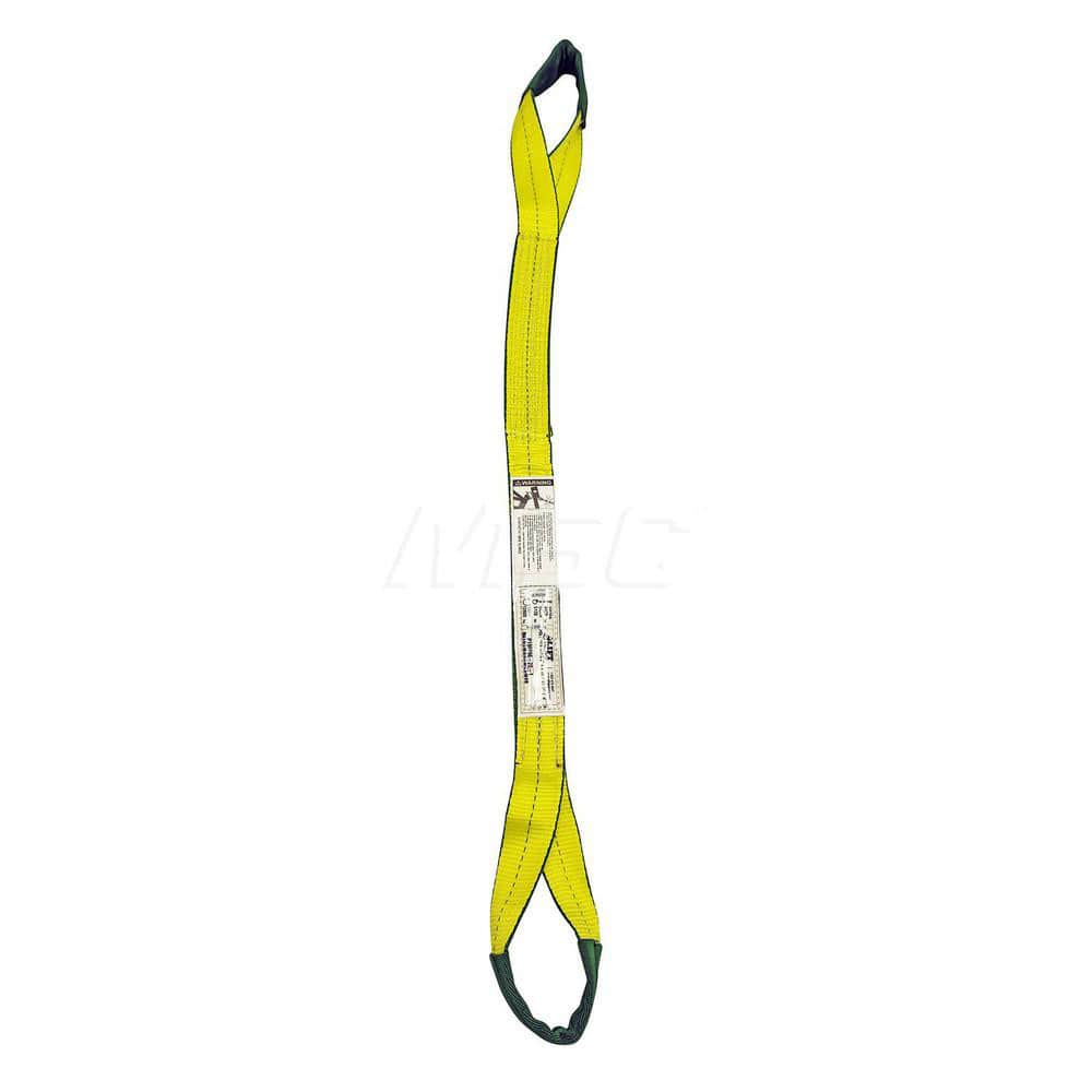 Eye & Eye Sling: 2″ Wide, 12' Long, 6,400 lb Vertical, 5,120 lb Choker, 12,800 lb Basket, Polyester Flat Eye, Yellow