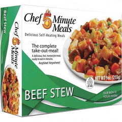 Chef Minute Meals - Emergency Preparedness Supplies Type: Ready-to-Eat Beef Stew Meal Contents/Features: Heater Pad & Activator Solution; Cutlery Kit w/Utensils, Salt & Pepper Packets; 9-oz Entr e - USA Tool & Supply