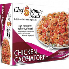 Chef Minute Meals - Emergency Preparedness Supplies Type: Ready-to-Eat Chicken Caciatore Meal Contents/Features: Heater Pad & Activator Solution; Cutlery Kit w/Utensils, Salt & Pepper Packets; 9-oz Entr e - USA Tool & Supply