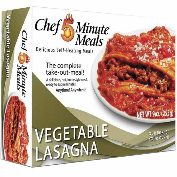 Chef Minute Meals - Emergency Preparedness Supplies Type: Ready-to-Eat Vegetable Lasagna Meal Contents/Features: Heater Pad & Activator Solution; Cutlery Kit w/Utensils, Salt & Pepper Packets; 9-oz Entr e - USA Tool & Supply