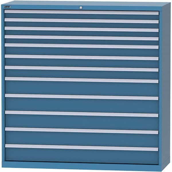 LISTA - 12 Drawer, 84 Compartment Bright Blue Steel Modular Storage Cabinet - USA Tool & Supply