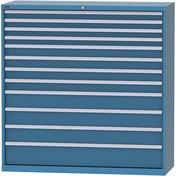 LISTA - 12 Drawer, 84 Compartment Bright Blue Steel Modular Storage Cabinet - USA Tool & Supply