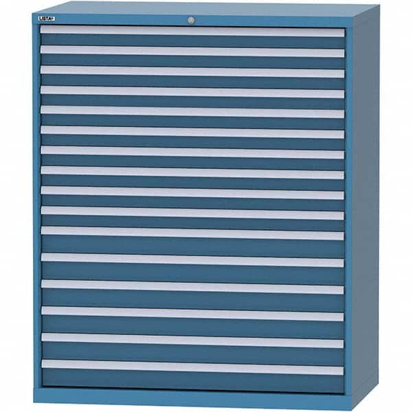 LISTA - 16 Drawer, 216 Compartment Bright Blue Steel Modular Storage Cabinet - USA Tool & Supply