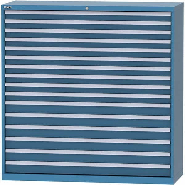LISTA - 16 Drawer, 84 Compartment Bright Blue Steel Modular Storage Cabinet - USA Tool & Supply