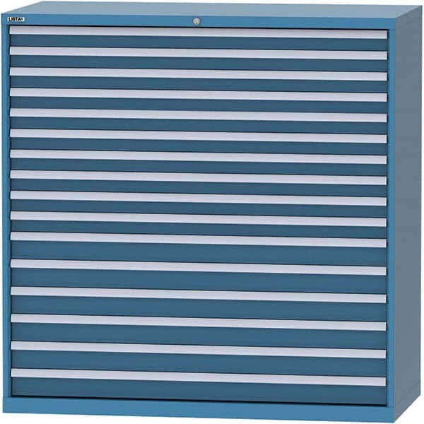LISTA - 16 Drawer, 84 Compartment Bright Blue Steel Modular Storage Cabinet - USA Tool & Supply