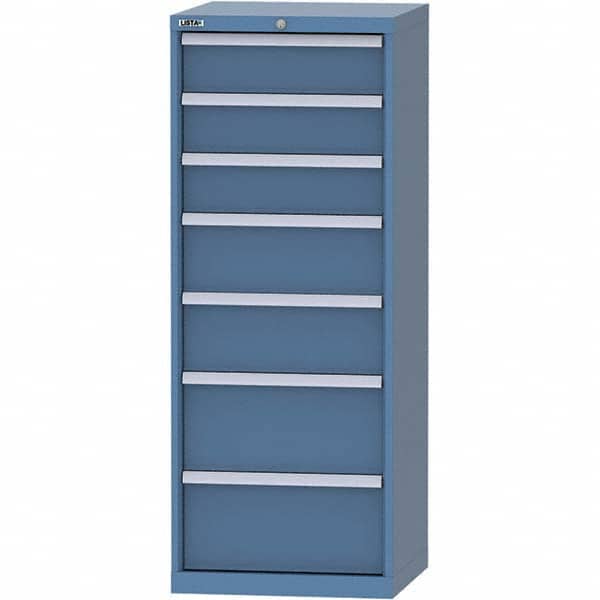 LISTA - 7 Drawer, 84 Compartment Bright Blue Steel Modular Storage Cabinet - USA Tool & Supply