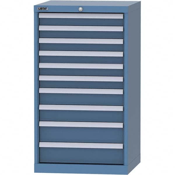 LISTA - 10 Drawer, 84 Compartment Bright Blue Steel Modular Storage Cabinet - USA Tool & Supply