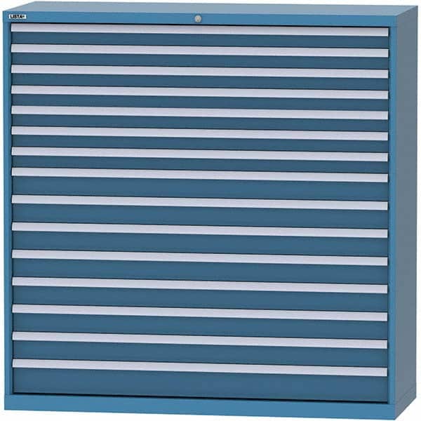 LISTA - 15 Drawer, 84 Compartment Bright Blue Steel Modular Storage Cabinet - USA Tool & Supply