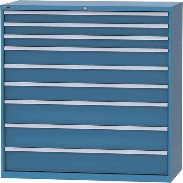 LISTA - 9 Drawer, 84 Compartment Bright Blue Steel Modular Storage Cabinet - USA Tool & Supply
