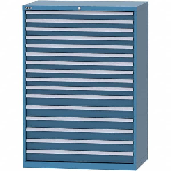 LISTA - 16 Drawer, 99 Compartment Bright Blue Steel Modular Storage Cabinet - USA Tool & Supply