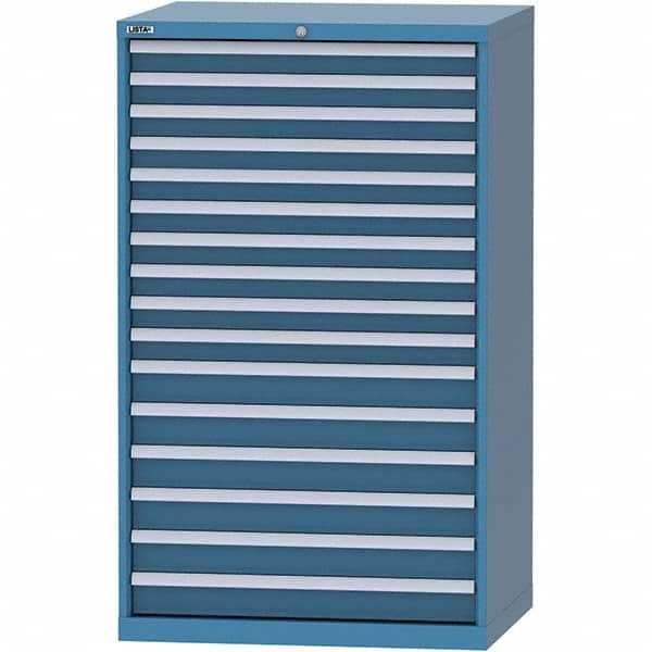 LISTA - 16 Drawer, 84 Compartment Bright Blue Steel Modular Storage Cabinet - USA Tool & Supply