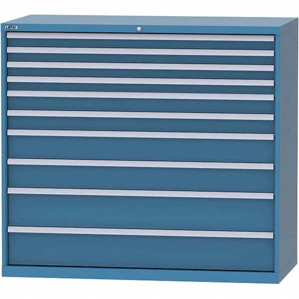 LISTA - 10 Drawer, 84 Compartment Bright Blue Steel Modular Storage Cabinet - USA Tool & Supply