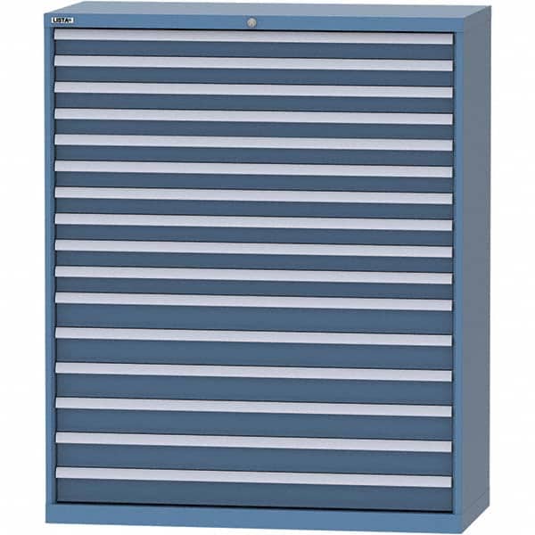 LISTA - 16 Drawer, 99 Compartment Bright Blue Steel Modular Storage Cabinet - USA Tool & Supply